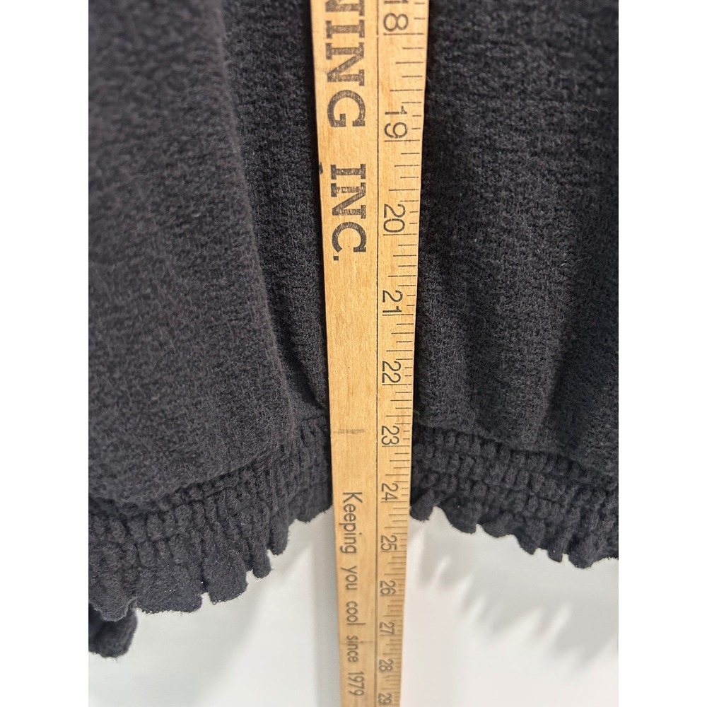 LOFT Womens Medium Black Textured Cotton Smocked Hem Long Sleeve Top - Picture 6 of 10